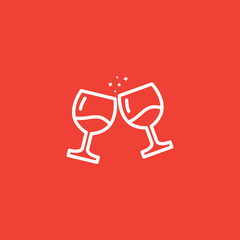 Wine Glasses Toast Line Icon On Red Background. Red Flat Style Vector