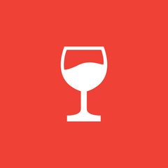 Wine Glasses Icon On Red Background. Red Flat Style Vector Illustration