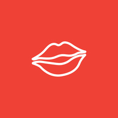 Woman Lips Line Icon On Red Background. Red Flat Style Vector Illustration