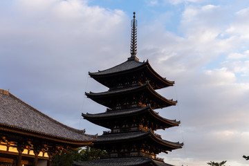 夕日に染まる興福寺の五重塔 (日本 - 奈良 - 奈良公園)