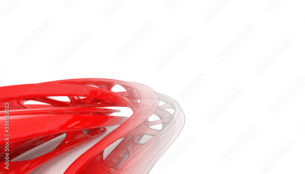 Poster Abstract Architecture background of technology digital Red Structure Mesh geometric and science Mesh in isolated on white background.Futuristic design Concept  - 3d rendering