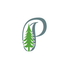 D logo and pine tree vector design.