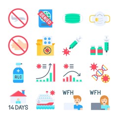 Coronavirus disease 2019 related icon set 4, flat style