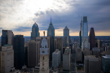 Fototapeta na wymiar Aerial of Philadelphia Sunset During Coronavirus Pandemic