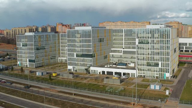General aerial view of Russia's main infectious disease hospital in Moscow is called Komunarka