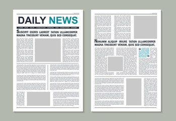 Newspaper page mockup. Newsletter journal template with headline for typography. News paper editorial with column articles for printing. Daily press magazine for advertising background. vector.