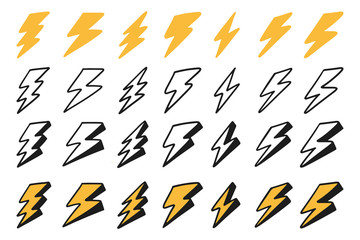 Thunder lightning Hand Drawn doodle cute cartoon