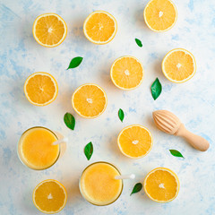 Healthy food, background, halves of oranges sliced for making orange juice