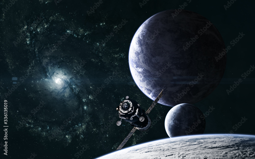 Canvas Prints planets on background of galaxy somewhere in deep space. orbital space station. science fiction. ele