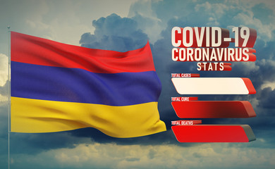 COVID-19 Coronavirus 2019-nCov Statistics Update - table letter typography copy space concept with flag of Armenia. 3D illustration.