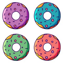 Seamless vector pattern with donuts with colored glaze. Cartoon pattern for a donut shop, bakery, pastry shop.