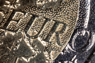 High resolution macro photography of a 2 Euro coin. An 80 mega pixel super detailed macro shot of two euro. Largest two euro coin capture ever. Microscopic details of any scratch on the ecb coin.