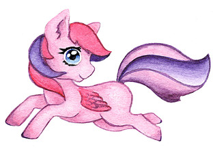 little cute pony, unicorn, characters hand-drawn watercolor for logo and printing on fabric, for children's products.