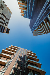 Bottom view of the skyscrapers of the new modern district of Gau Aulenti (Porta Nuova)
