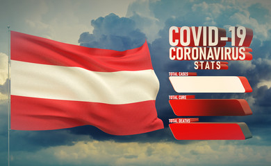 COVID-19 Coronavirus 2019-nCov Statistics Update - table letter typography copy space concept with flag of Austria. 3D illustration.