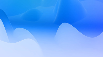 abstract fantastic background, liquid gradient of paint with internal glow forms hills or peaks like landscape in subsurface scattering material, mat color transitions. Blue color