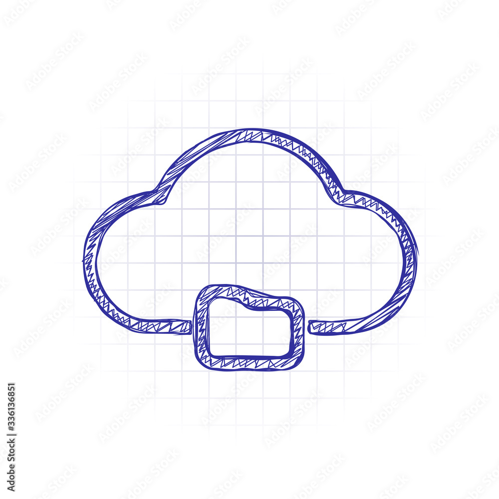 Poster outline simple cloud and folder. linear symbol with thin outline. hand drawn sketched picture with s