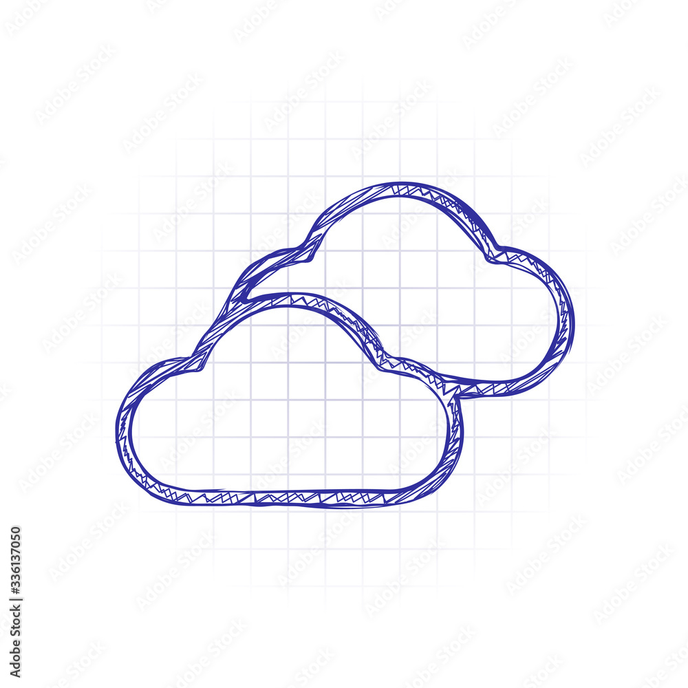 Poster mostly cloudy icon. simple linear icon with thin outline. hand drawn sketched picture with scribble 