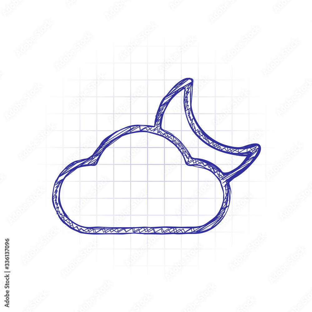 Poster mostly cloudy at night. simple linear icon with thin outline. hand drawn sketched picture with scrib