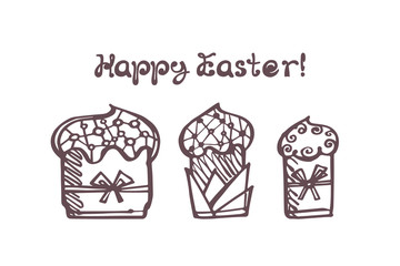 Set of hand drawn easter cakes with handwritten text