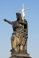 Prague (Czech Republic). Sculpture of Saint John the Baptist on the Charles bridge in the city of Prague