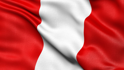 3D illustration of the flag of Peru waving in the wind.