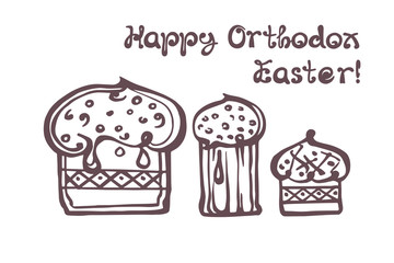 Set of hand drawn easter cakes with handwritten text