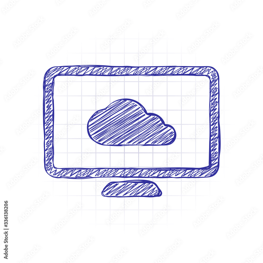 Aufkleber database, cloud technology, computer and cloud. simple icon. hand drawn sketched picture with scribb