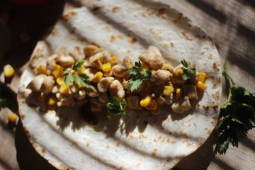 Mexican tacos  with chicken and corn