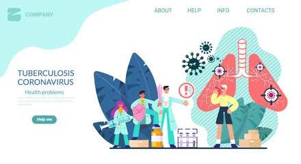 Pulmonology concept. Cartoon tiny lungs healthcare persons concept. Internal respiratory system examination inspection check and treatment. Lung organ disease or problems. Landing page template Vector