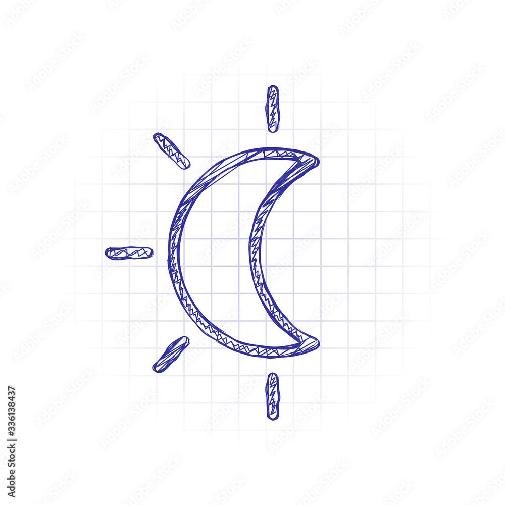 Poster eclipse. simple linear icon with thin outline. hand drawn sketched picture with scribble fill. blue 