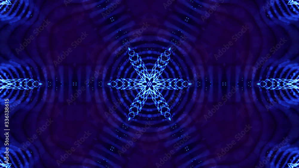 Poster blue motion design background with symmetrical star pattern. abstract sci-fi background with glow pa