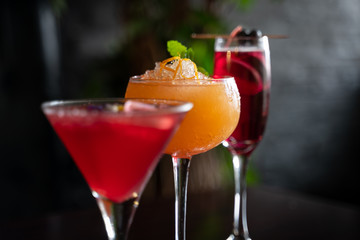 A range of cocktails in the sun light.