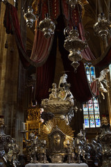 Prague (Czech Republic). Silver tomb of San Juan Nepomuceno or Juan de Nepomuk inside the Prague Cathedral (Chrám svatého Víta or Katedrála Svatého Víta)