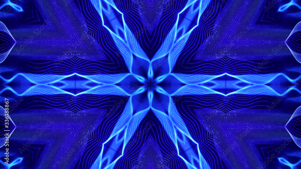 Poster blue motion design background with symmetrical star pattern. abstract sci-fi background with glow pa