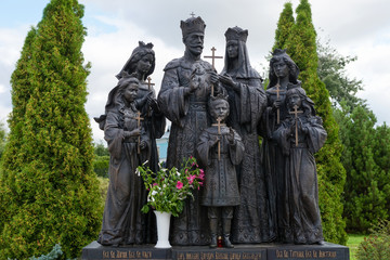 DIVEEVO, RUSSIA - AUGUST 25, 2019: Monument to family of last Russian Emperor Nicholas II Romanov in Holy Trinity-Saint Seraphim-Diveyevo Monastery in Diveyevo, Russia