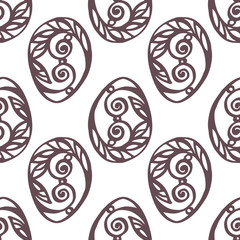 Easter seamless pattern with hand drawn eggs on white background
