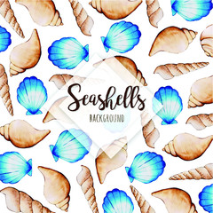 Underwater sea shell Watercolor Pattern Hand drawn Background