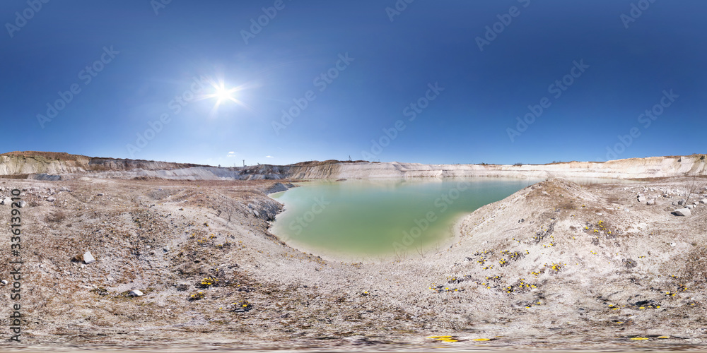Wall mural full seamless hdri panorama 360 degrees angle view near quarry flooded with water for sand extractio