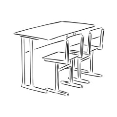 school Desk and chairs, vector sketch illustration