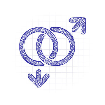 gender symbol. linear symbol. simple gay icon. Hand drawn sketched picture with scribble fill. Blue ink. Doodle on white background