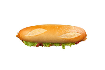 Schnitzel Baguette Sandwich with Lettuce Tomato and Cheese Top View
