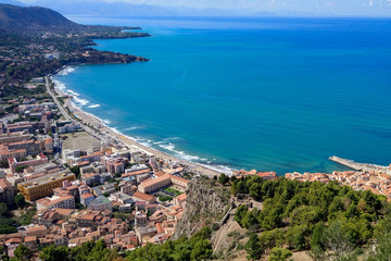 view of the coast of Cefalu from Rocca di Cefalu