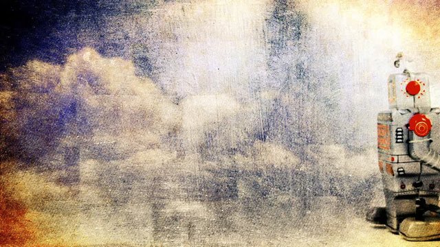 don't panic robot in dark skies 