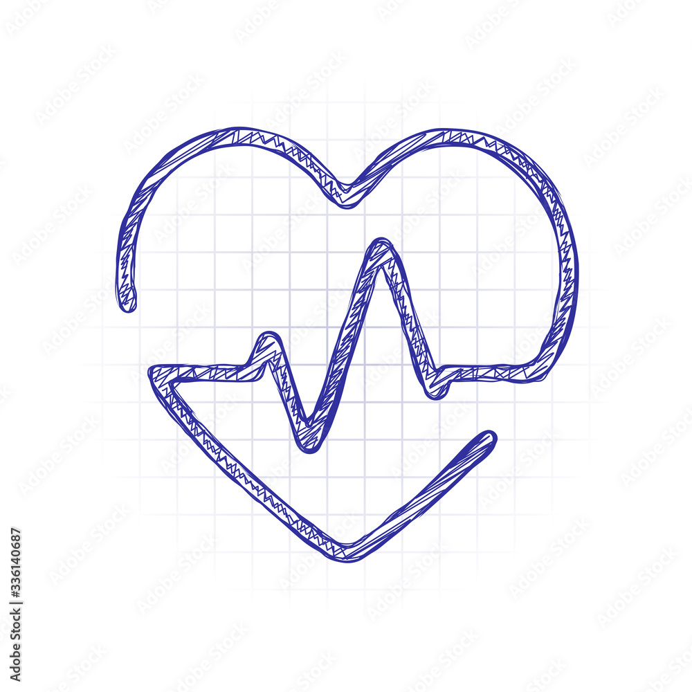 Poster heart and pulse line. one line style. linear icon with thin outline. hand drawn sketched picture wit