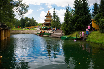 TSYGANOVKA, RUSSIA - AUGUST 25, 2019: Pilgrims are on the holy source in the name of St. Seraphim...