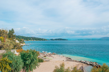 Sandy beach on Corfu island, Greece.