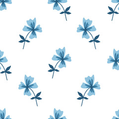 Blue flowers vector seamless pattern. Abstract stylistic  flowers on white background. Floral textile, wrapping paper, wallpaper, surface pattern, interior design.