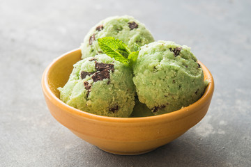 Ice cream with mint and chocolate chip