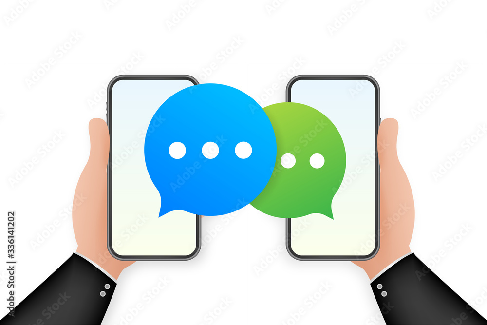 Poster Chat Message Bubbles on smartphone screen. Social network. Messaging. Vector stock illustration.